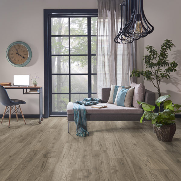 Eastern Laminate Vista Plus Wood Laminate Room Scene With Andes Swatch On It